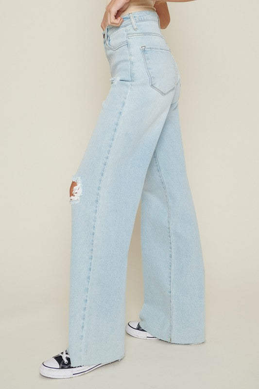 Vintage 90s Style High Rise Distressed Wide Leg Jeans