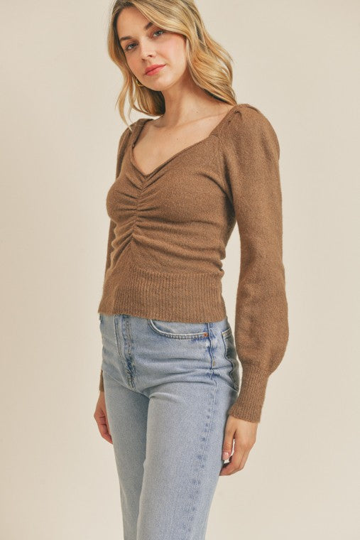 Ruched Long Sleeve Knit Top