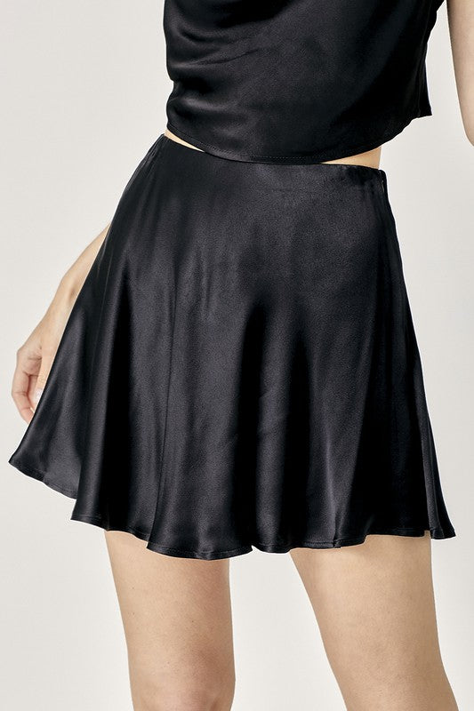 Silky Satin Flare Mini Skirt
