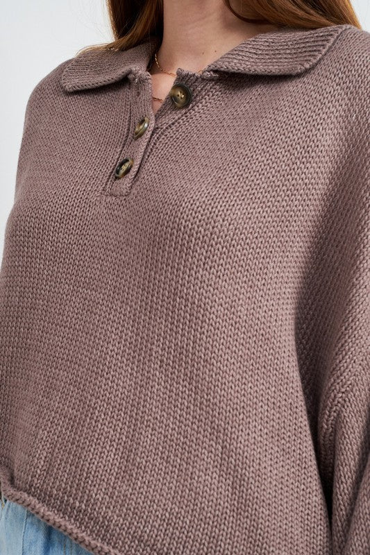 Boxy Button Up Knit Crop Sweater