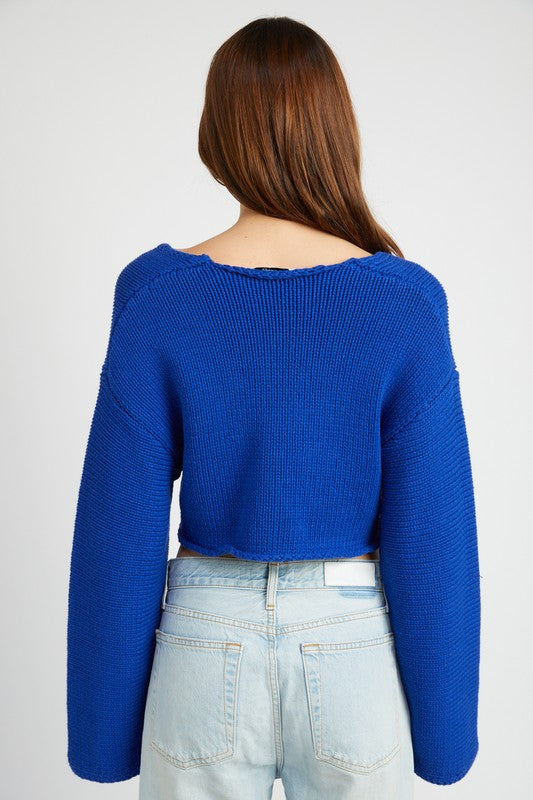 Long Sleeve V-Neck Cozy Crop Knit Sweater