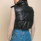 Faux Leather Button Up Puffer Crop Vest