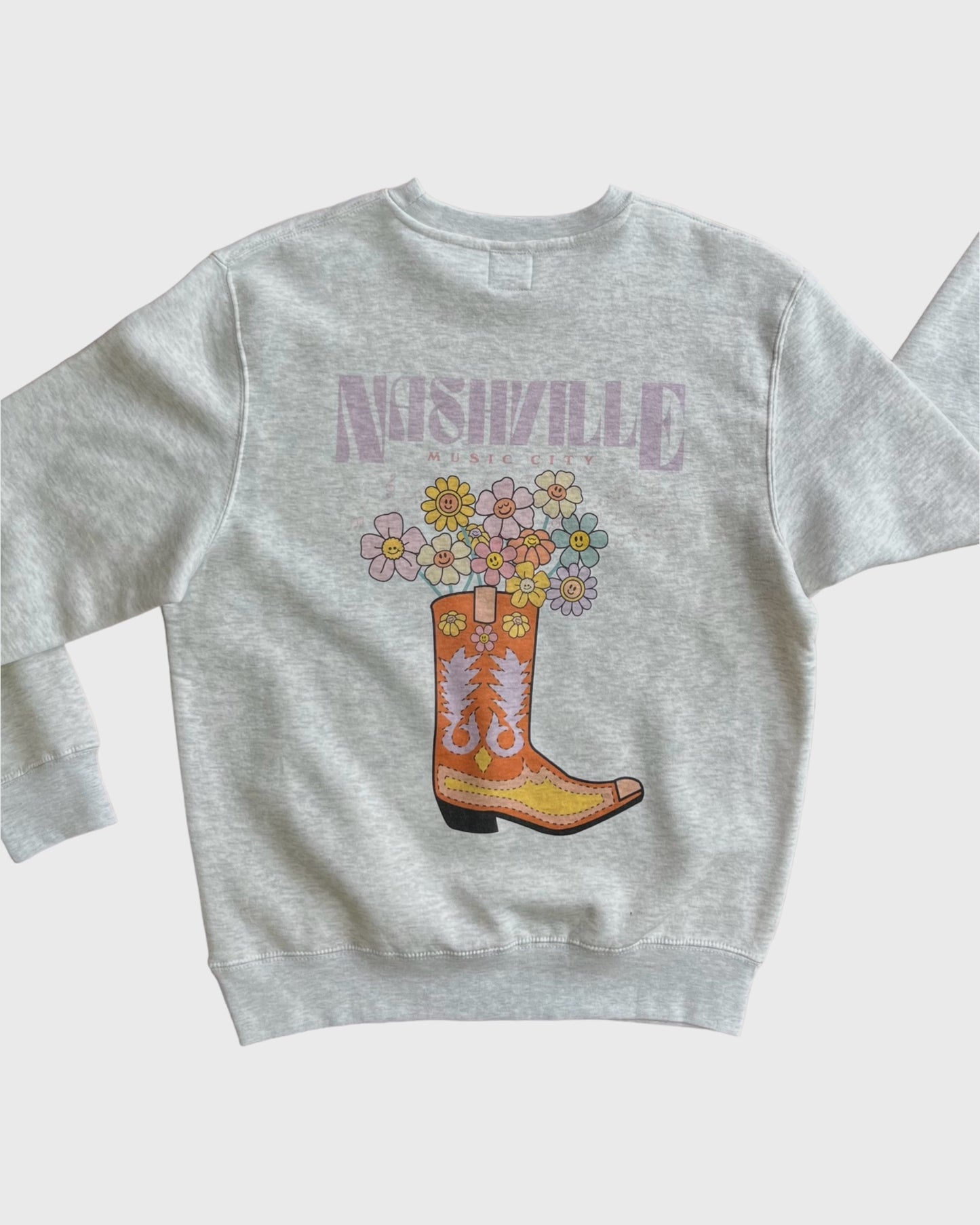 Nashville Music City Floral Boot Graphic Crewneck Sweatshirt