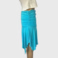 VINTAGE Y2K TURQUOISE ASYMMETRICAL HEM RUCHED WAIST LOW RISE MINI SKIRT - SIZE SMALL